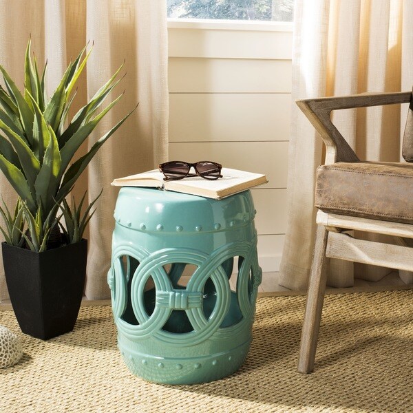 SAFAVIEH Light Blue Double Coin Ceramic Decorative Stool