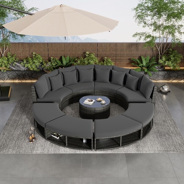 9Piece Outdoor Patio Rattan Wicker Sectional Sofa Set