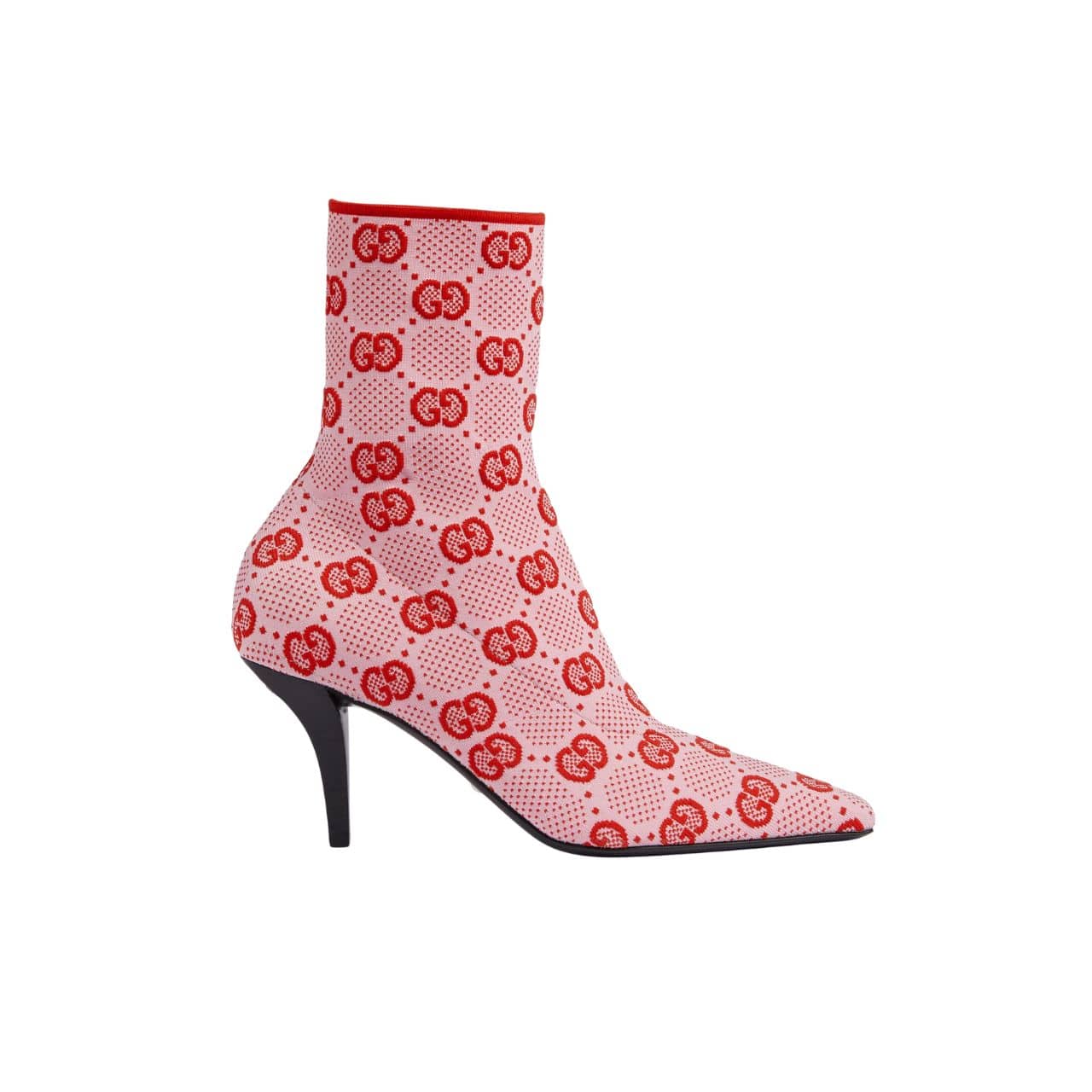 Gucci Gg 75Mm Knit Ankle Boots Red Fluorescent White Fabric 718378 Faaqp 5810
