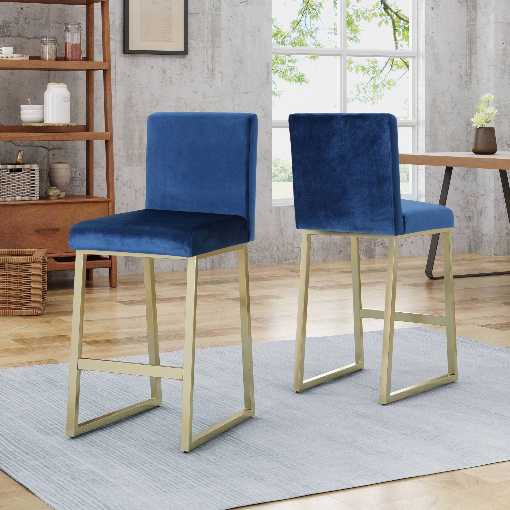 Christopher Knight Home Modern Velvet Barstools in Navy Blue- Set of 2