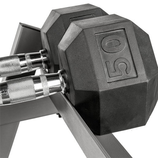 Better Body Rubber Hex Dumbbell Set + Weight Rack | 5-50lbs