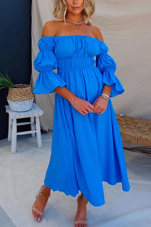 Off Shoulder Frill Waist Maxi DressClistos