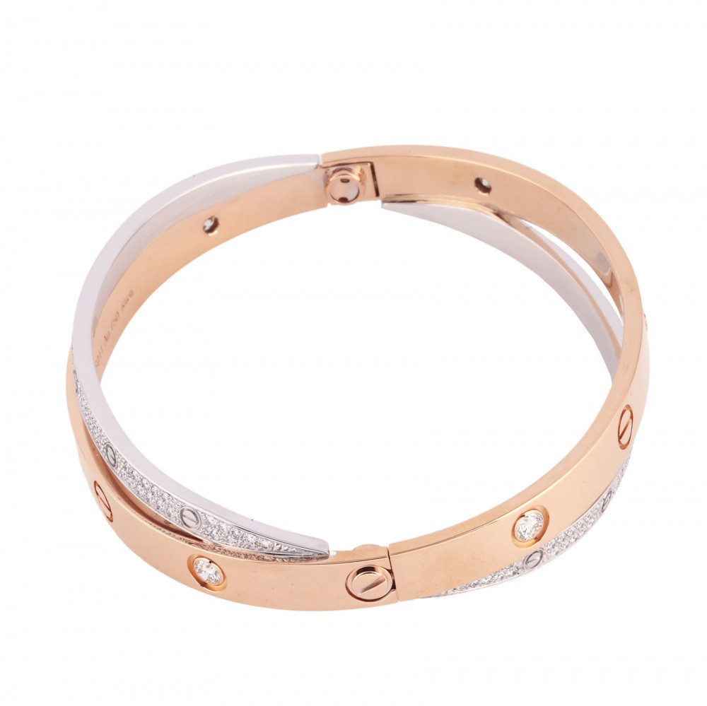 Cartier Love Pavé Diamonds Bracelet 18K White Gold & 18K Rose Gold Diamond