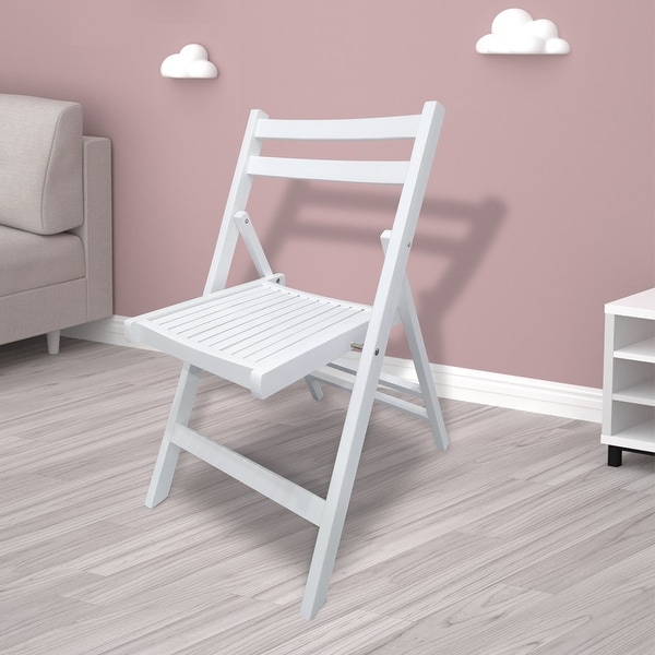 4pc White Wooden Armless Foldable Chair Set
