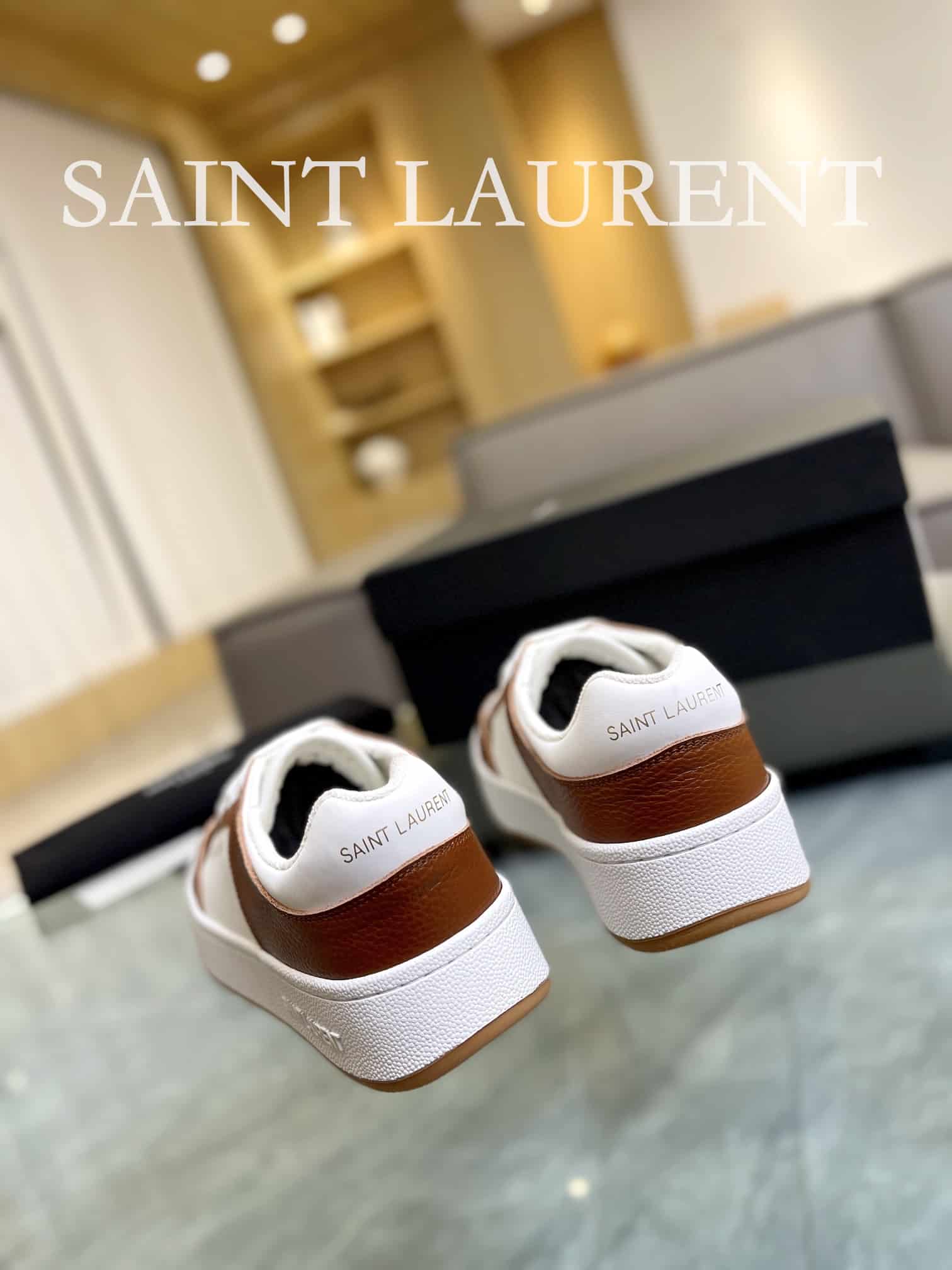 Saint Laurent Perforated Leather Sneakers Brown