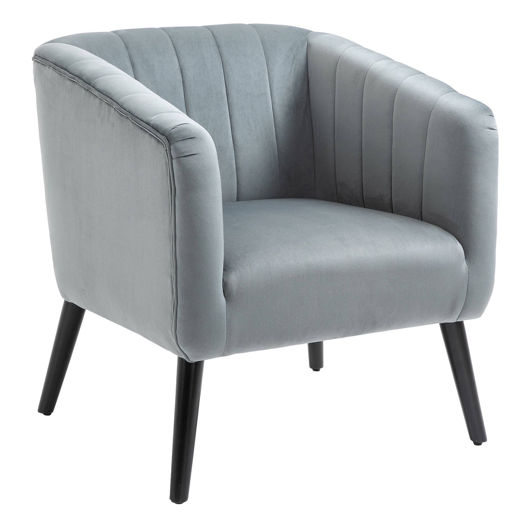 HOMCOM Luxury Velvet Fabric Accent Armchair with Thick Padding, High Armrests, and Channel Tufting, Blue