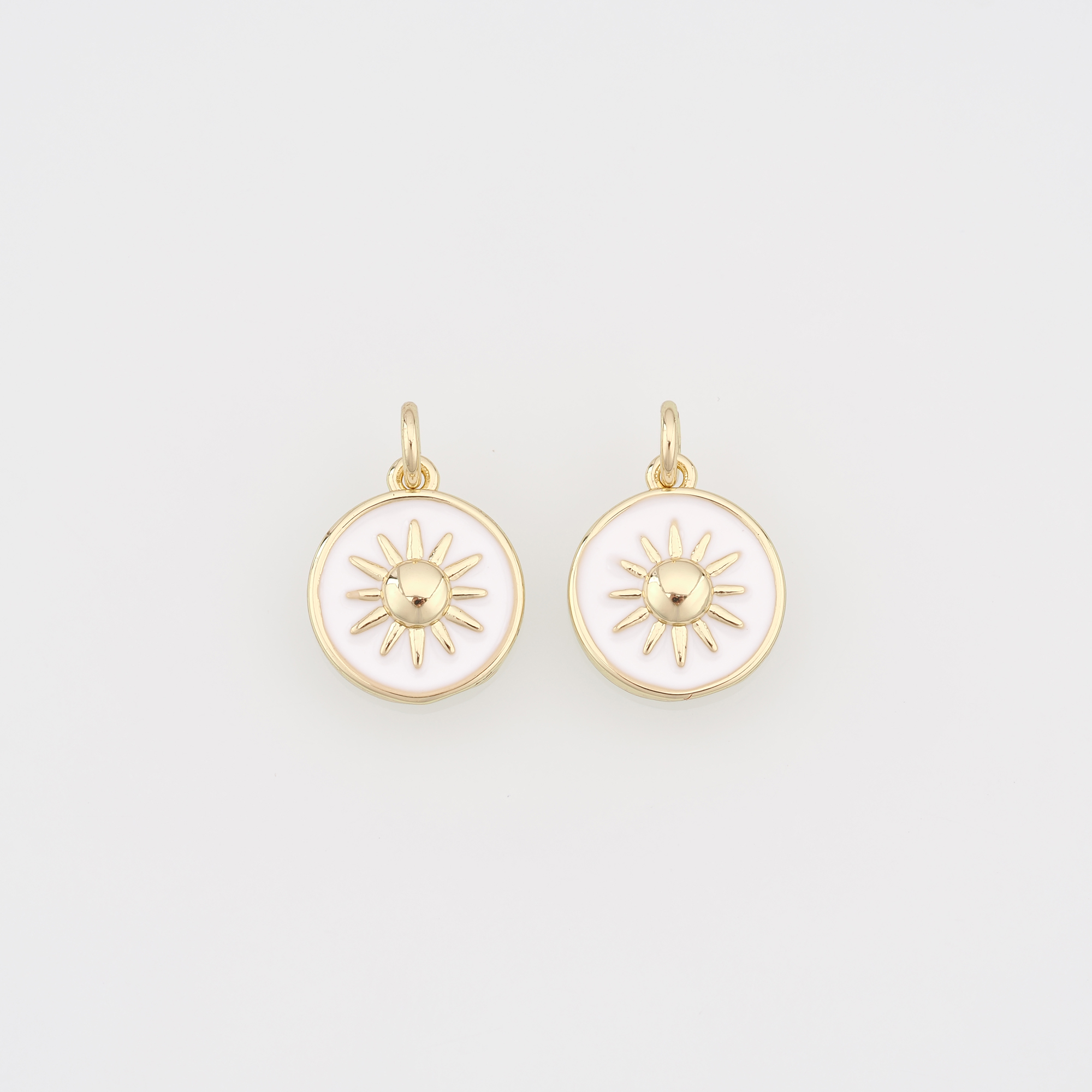 18K Gold Filled Sun Pendant,Enamel Celestial Charm Earrings Necklace for DIY Jewelry Making Supply