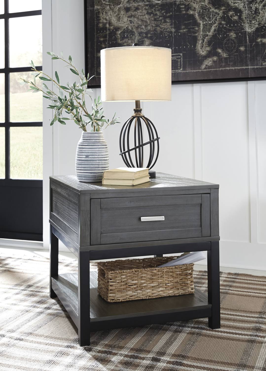 Caitbrook - Gray/Black - Rectangular End Table