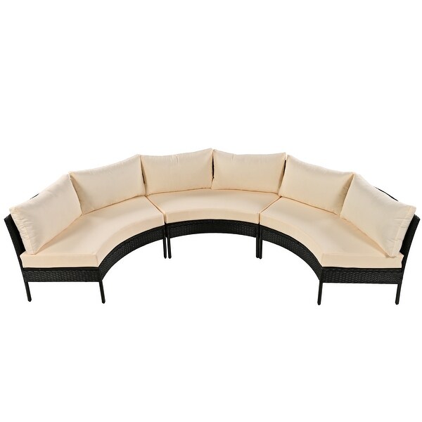 3 Piece Patio Furniture Set,Round Wicker Sectional Sofa with Cushions