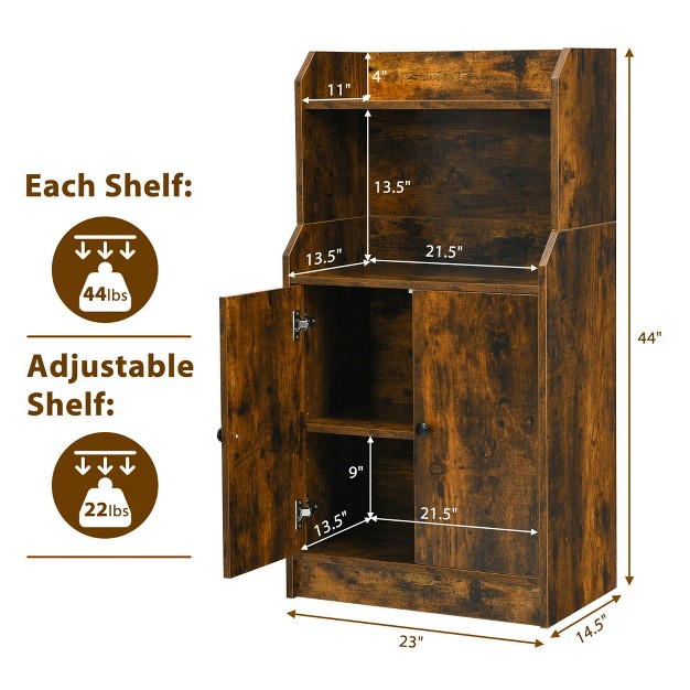 Costway Storage Cabinet Bookcase W 2 Doors And Open Shelves Display Shelf Rustic Brown