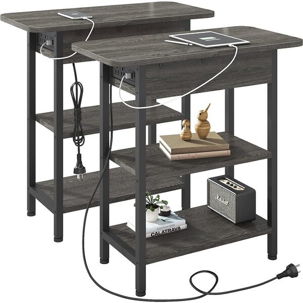 Set of 2 Flip Top Narrow Side Table,Nightstands,End Tables dark Grey