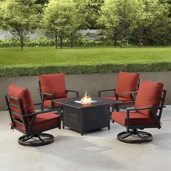 Black Aluminum Fire Table Set with Four Club Chairs
