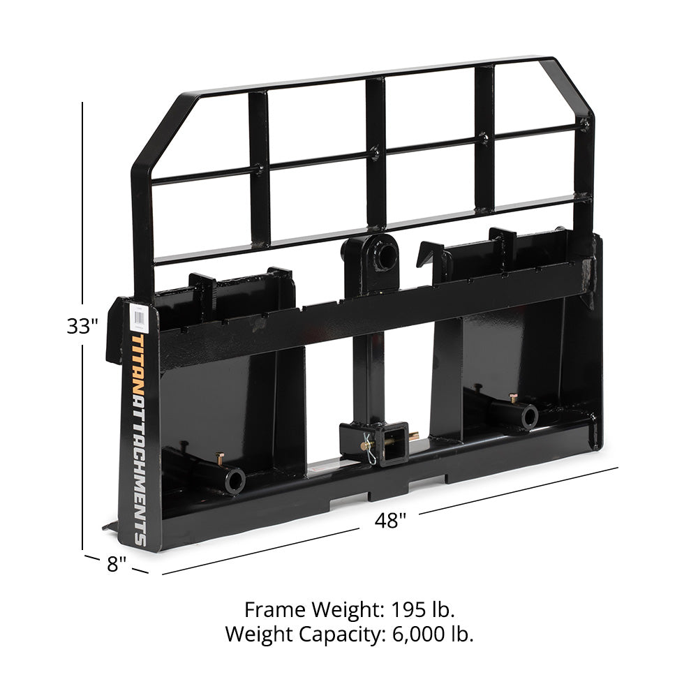 Titan Attachments Pro Series Pallet Fork Frame, Quick Tach Connection for Skid Steers, Tractors, Optional Pallet Fork Blades, Hay Spear Sleeves Included, 2
