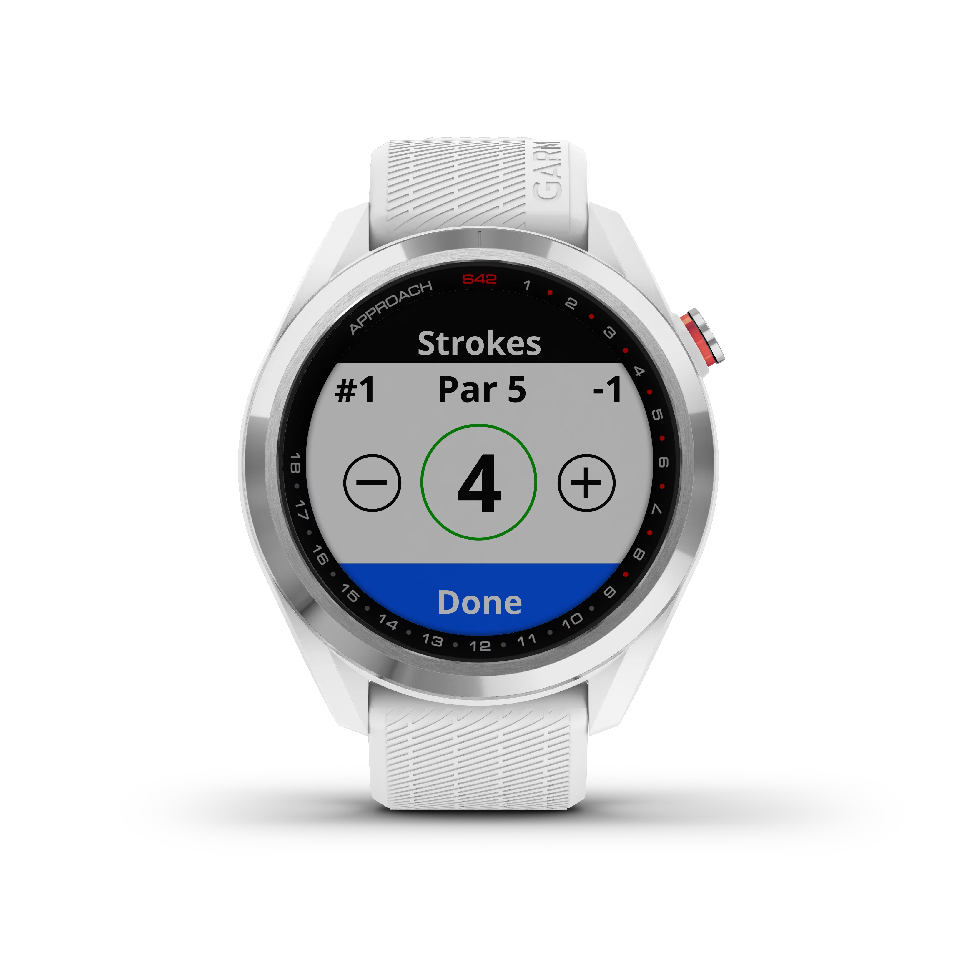 Garmin Approach S42 Premium GPS Golf Watch, Polished Silver Ceramic Bezel with White Silicone Band and Wearable4U All-In-One Golf Tools Bundle