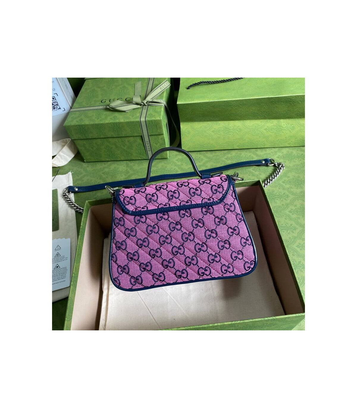 Gucci GG Marmont Multicolour Mini Top Handle Bag Pink