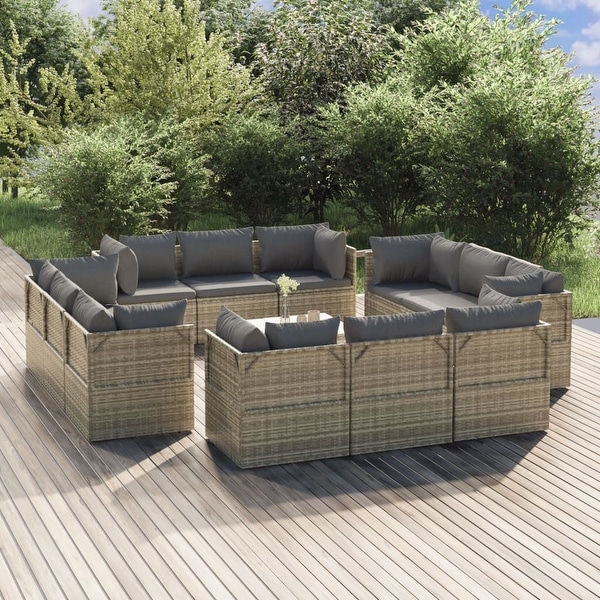 vidaXL 9 Piece Patio Lounge Set with Cushions Gray Poly Rattan