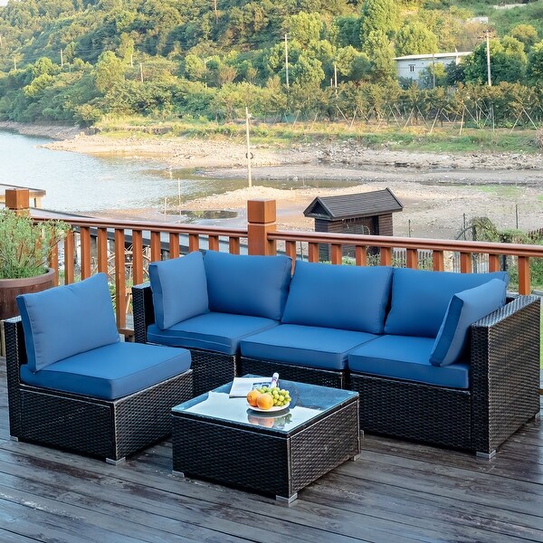 Costway 5PCS Patio Rattan Furniture Set Cushioned Sofa and Chair Coffee