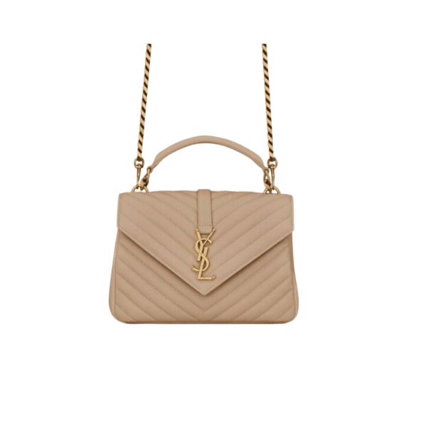 Saint Laurent Collège Medium Chain Bag In Quilted Leather Beige 24Cm