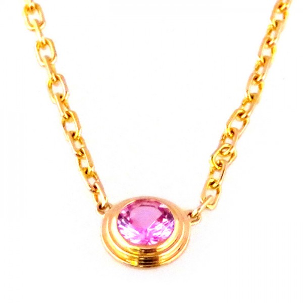 Cartier Diaman Leger Do Sm 1P Sapphire Necklace K18PG Pink Gold