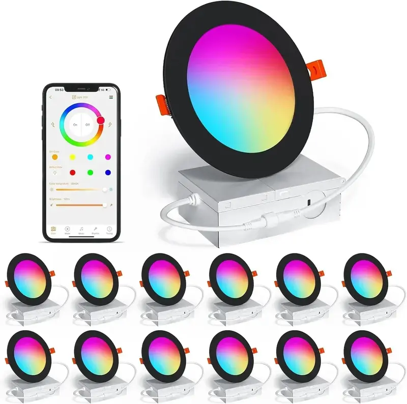 Smart 4-Inch RGBCW Recessed LED Downlight – 12W Color-Changing Canless Light with Junction Box