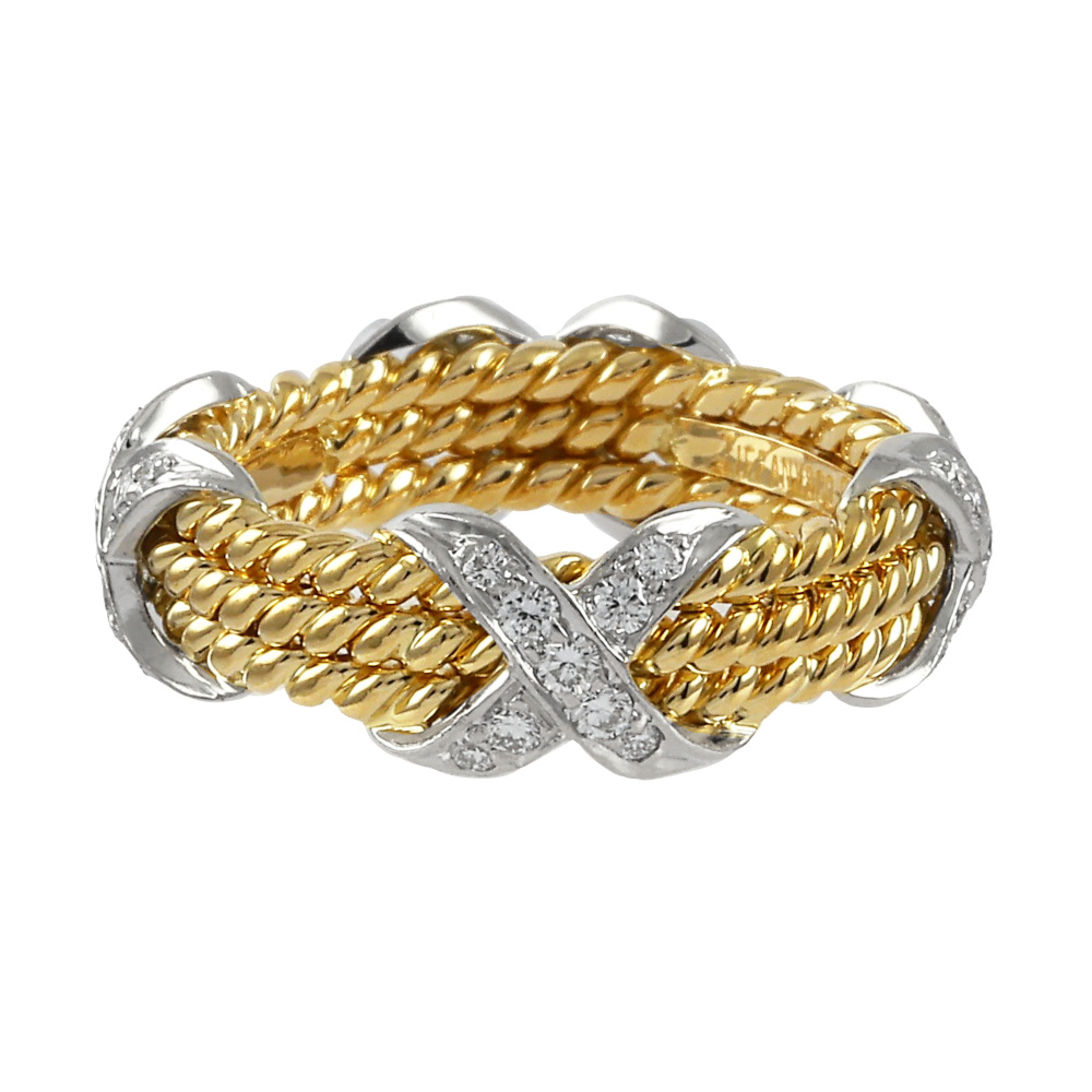 Tiffany & Co. Schlumberger 3 Low Rope Ring Platinum & 18K Yellow Gold Diamond 60110100