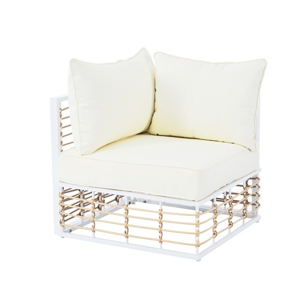 7Piece Metal Patio Sectional Sofa Set with Coffee Table,AllWeather Garden Conversational Set with Thick Cushions,White