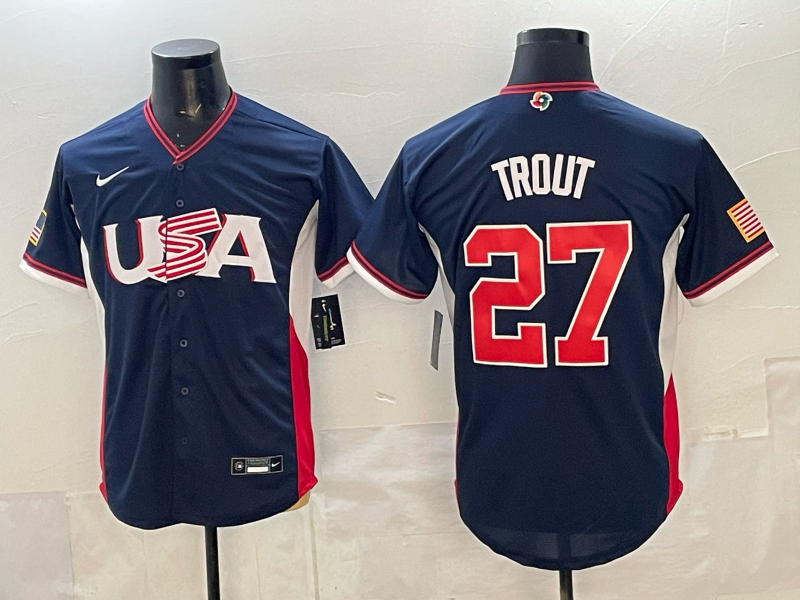 Men's USA Baseball Mike Trout #27 Navy 2026 World Baseball Classic Stadium Jersey