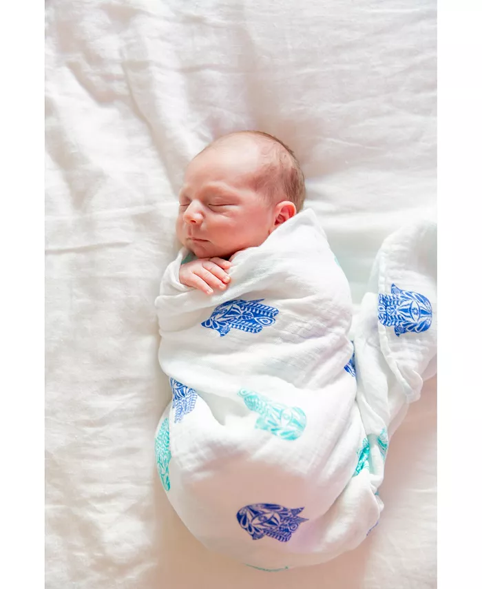 Malabar Baby GOTS Certified Organic Cotton Muslin Swaddle, Hamsa