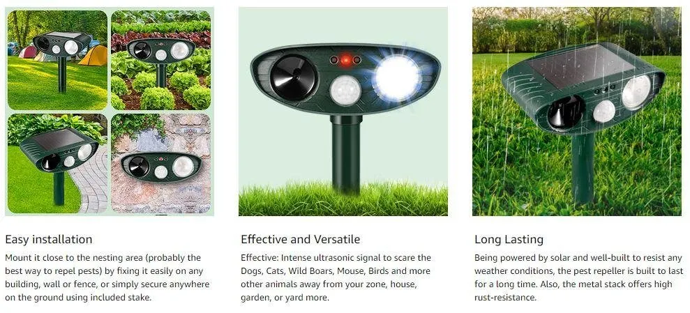 Solar Powered Ultrasonic Squirrel Repellent- Get Rid of Squirrel in 48 Hours