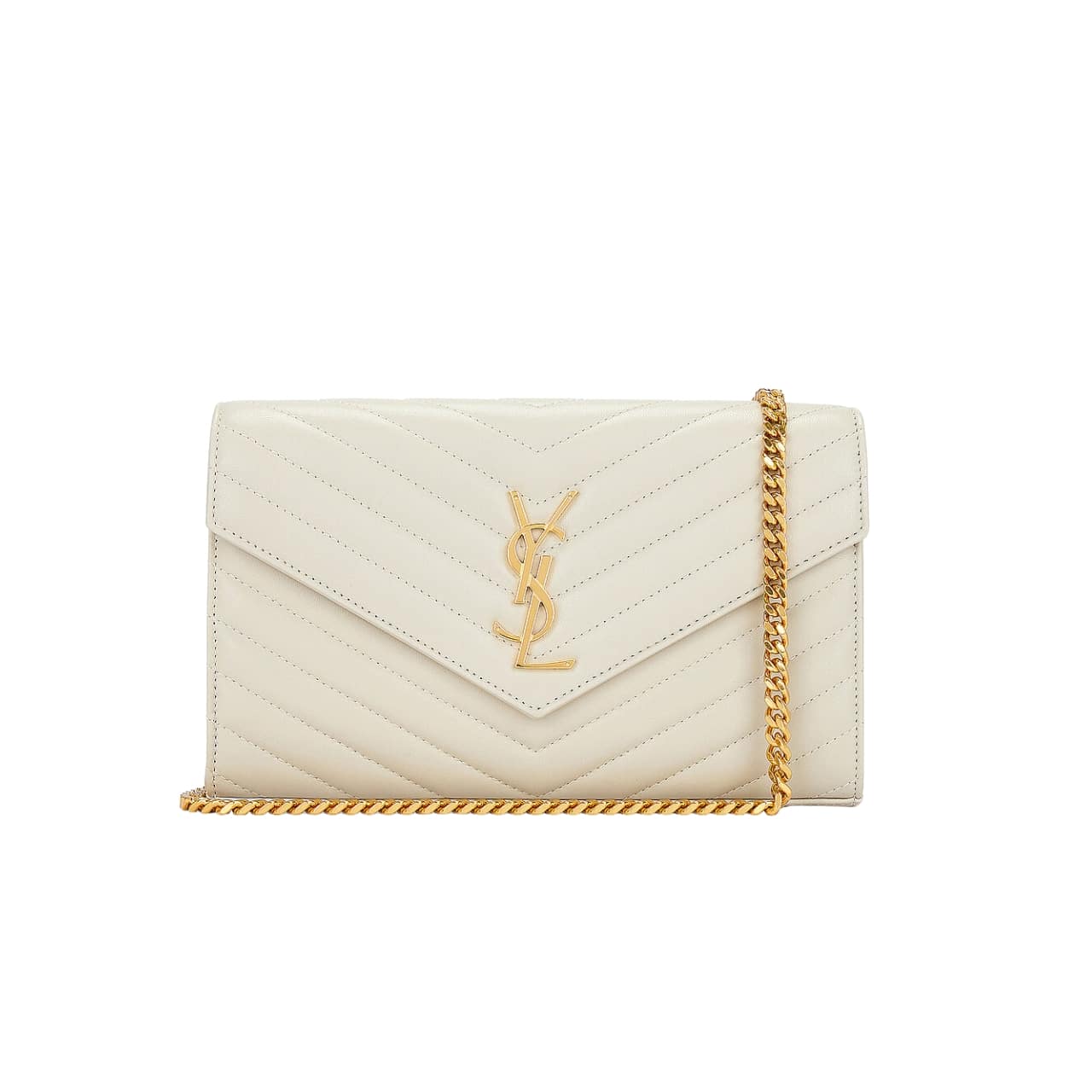 Saint Laurent Classic Cassandre Chain Wallet Bag White 24Cm