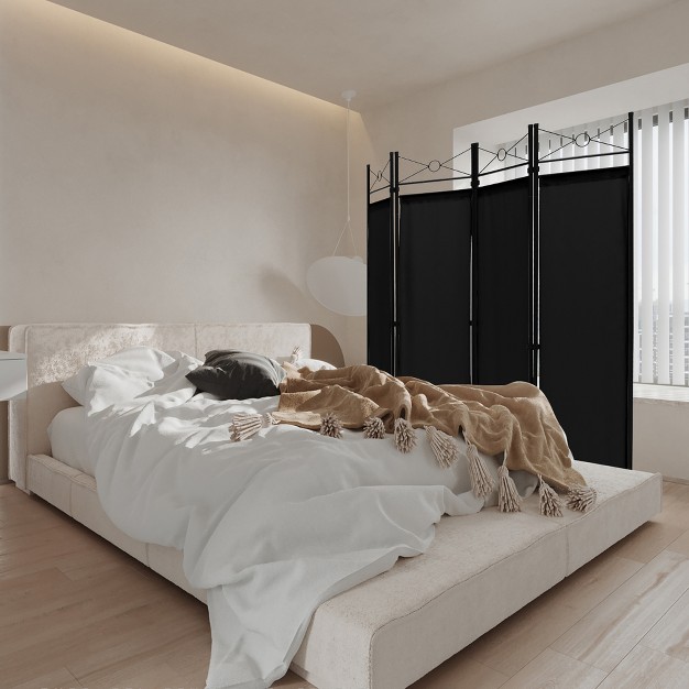 Costway 6 Ft 4 panel Folding Room Divider Freestanding Privacy Screen Steel Frame Brown black white