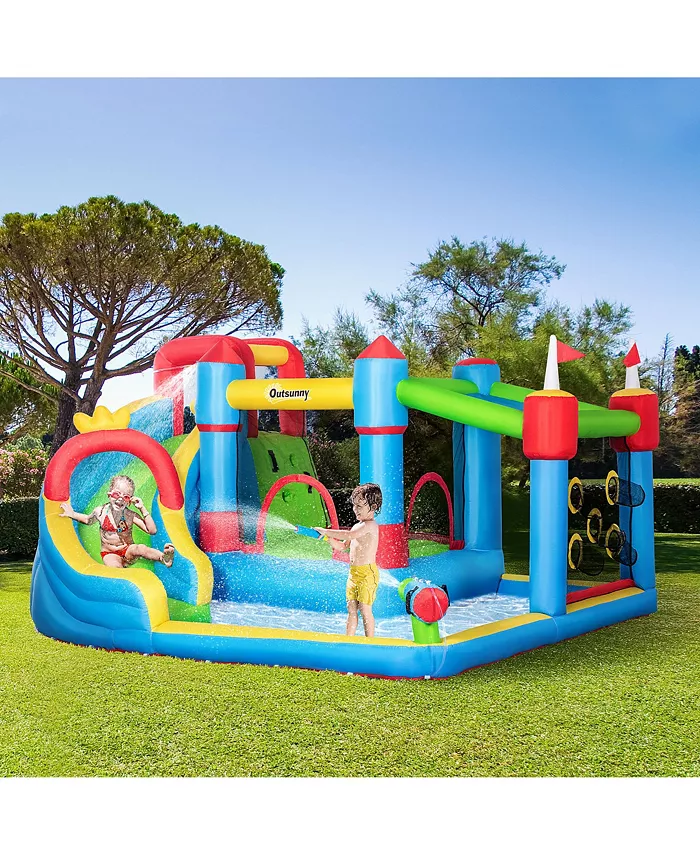 Outsunny Kids Inflatable Bounce Castle Jumping Castle and Inflator Bag Patches