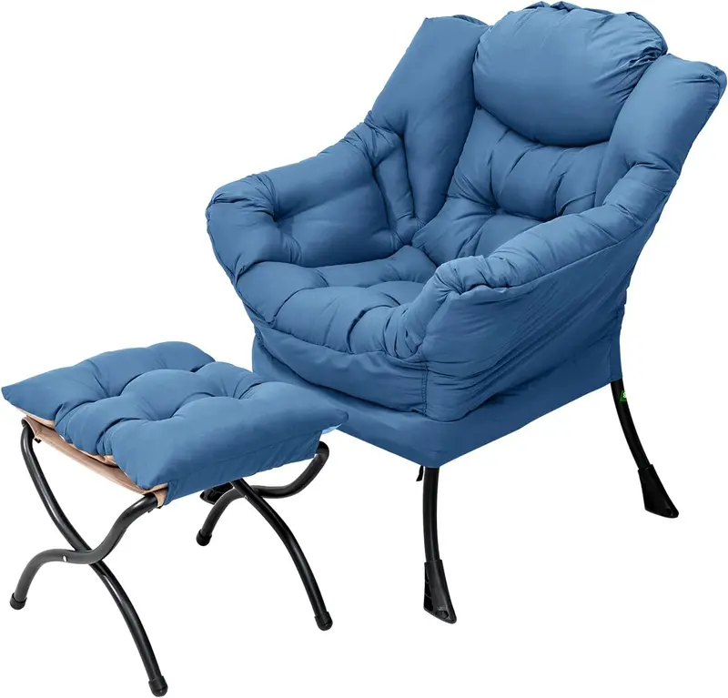 Welnow Modern Lazy Chair with Ottoman – Compact Accent Armchair Featuring Side Pocket and Footrest