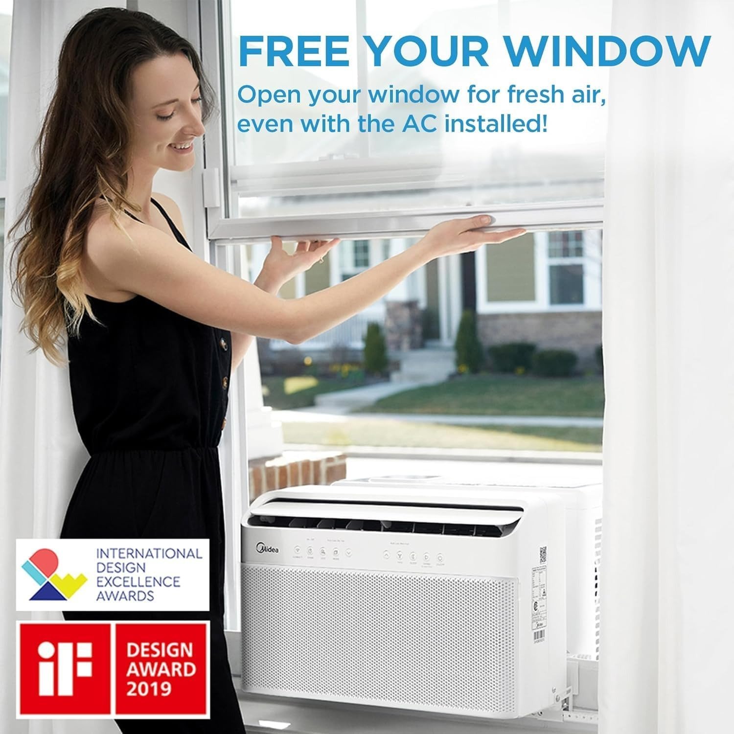12,000 BTU U-Shaped Smart Inverter Window Air Conditioner–Cools up to 550 Sq. Ft., Ultra Quiet with Open Window Flexibility, Compatible with Alexa/Google Assistant, 35% Energy Savings (Renewed)