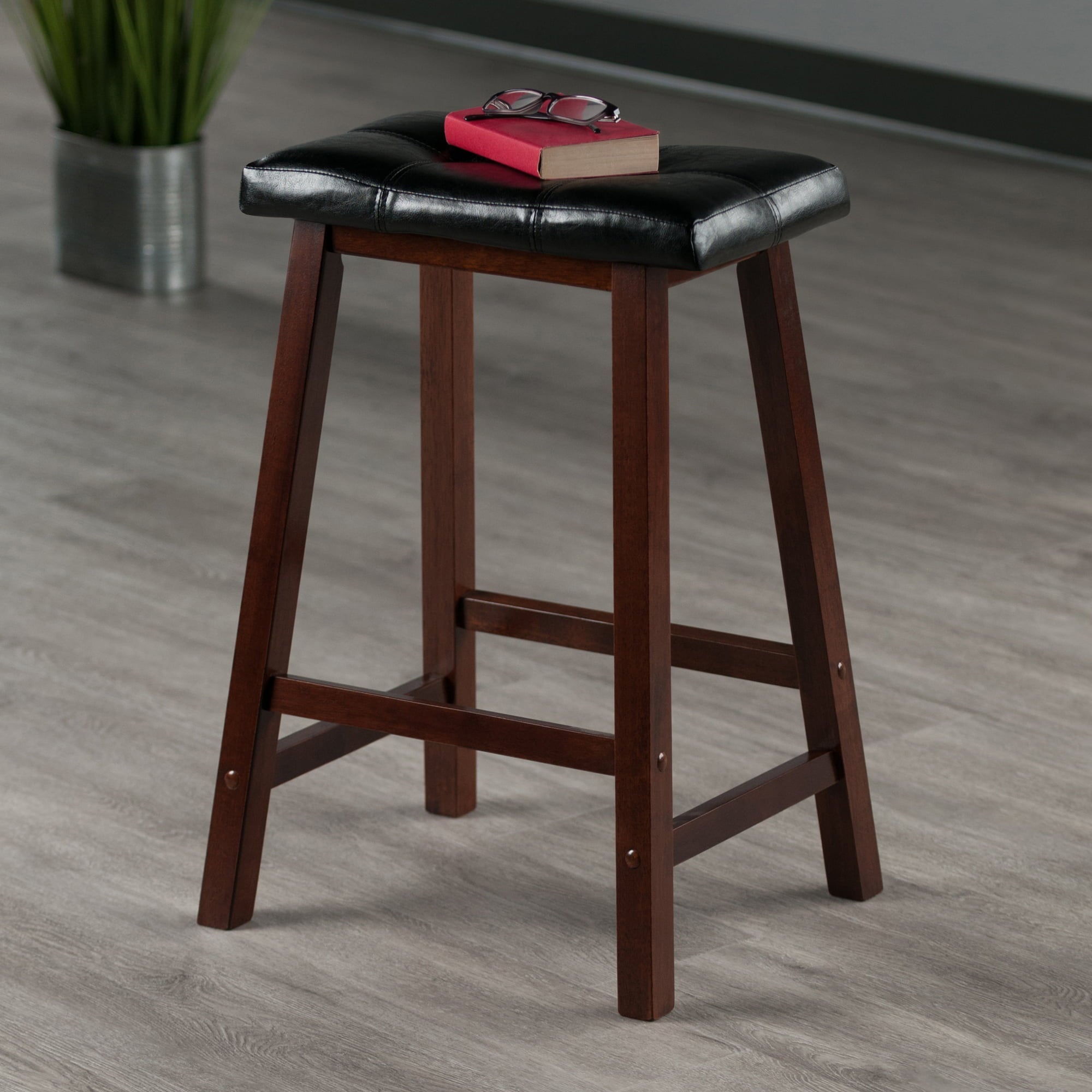 Winsome Wood Mona Cushion Saddle Seat Counter Stool and Walnut