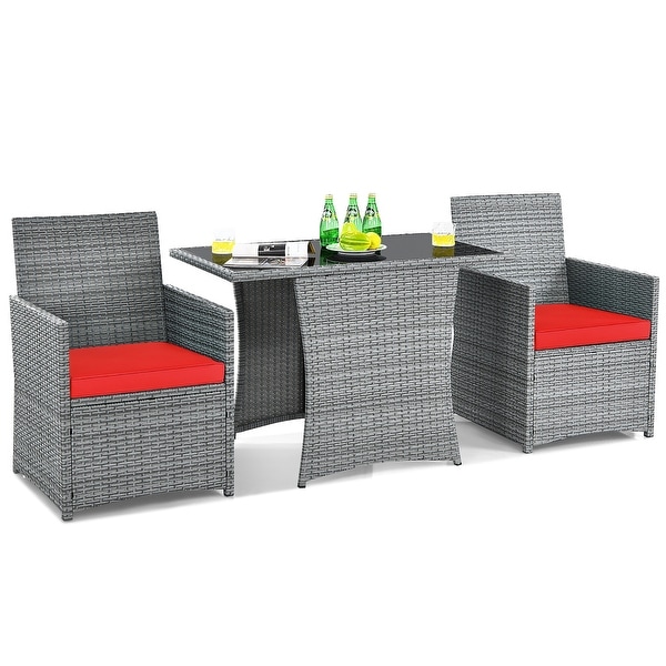 Costway 3PCS Patio Rattan Furniture Set Cushioned Sofa Armrest Garden