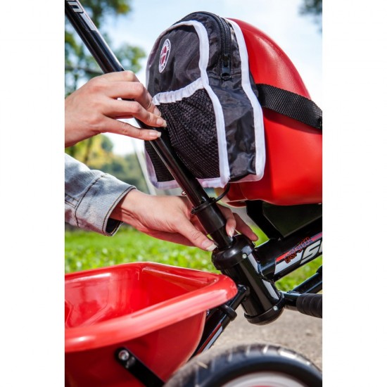 Easy-Steer Tricycle with Push/Steer Handle, ages 2 – 4, red & white, toddler bike