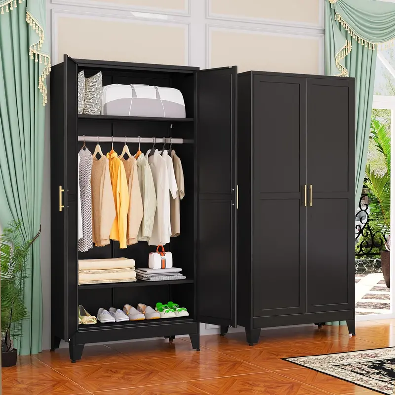 Steel Frame Armoire – 71-Inch Industrial-Style Metal Wardrobe Closet