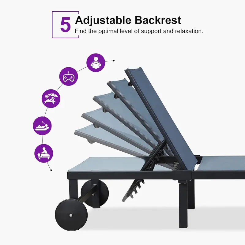 PURPLE LEAF Tanning Lounge Set – Adjustable Aluminum Reclining Chairs with Face-Down Hole, Wheels, Pillows & Matching Table