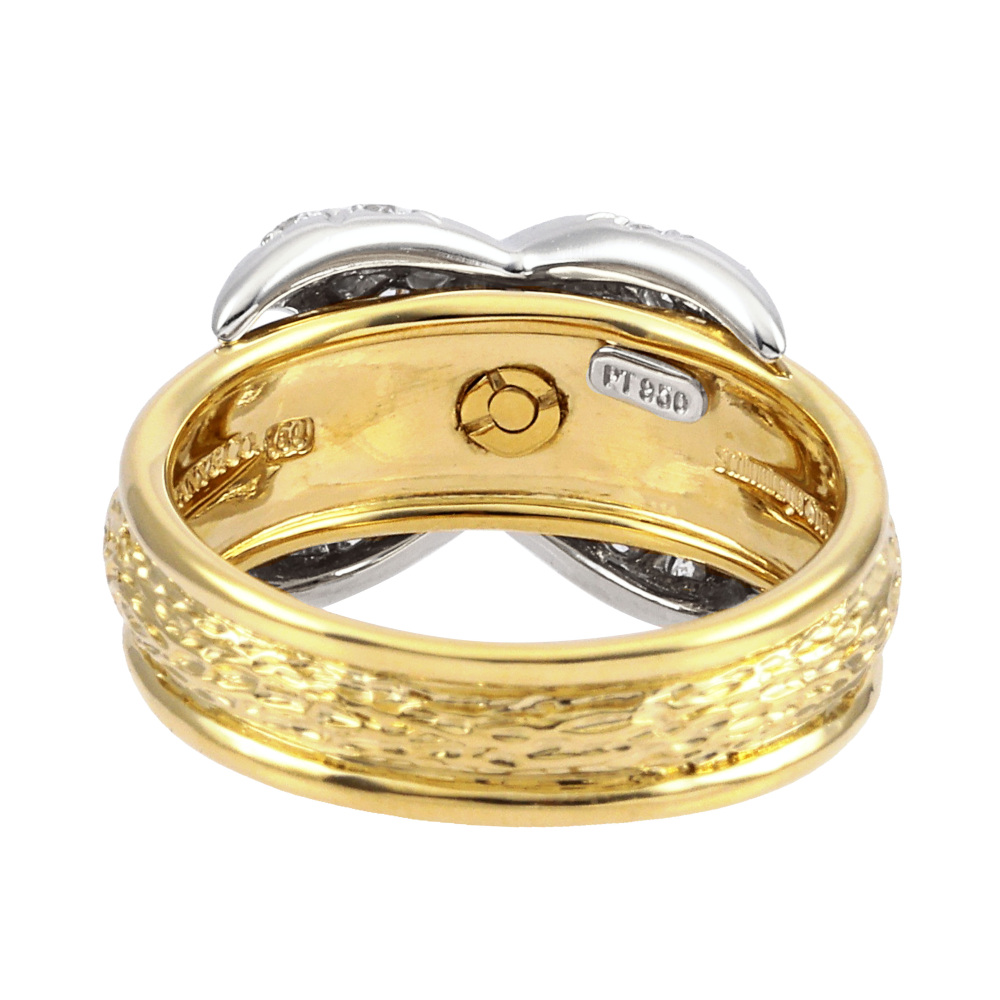 Tiffany & Co. Schlumberger Signature Ring Platinum & 18K Yellow Gold Diamond