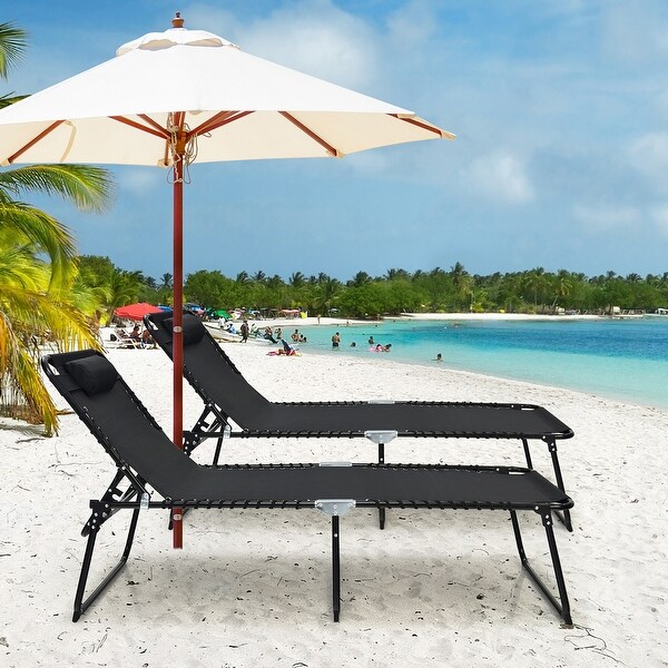 Costway Folding Lounge Chaise Chair 4 Position Patio Recliner w/Pillow