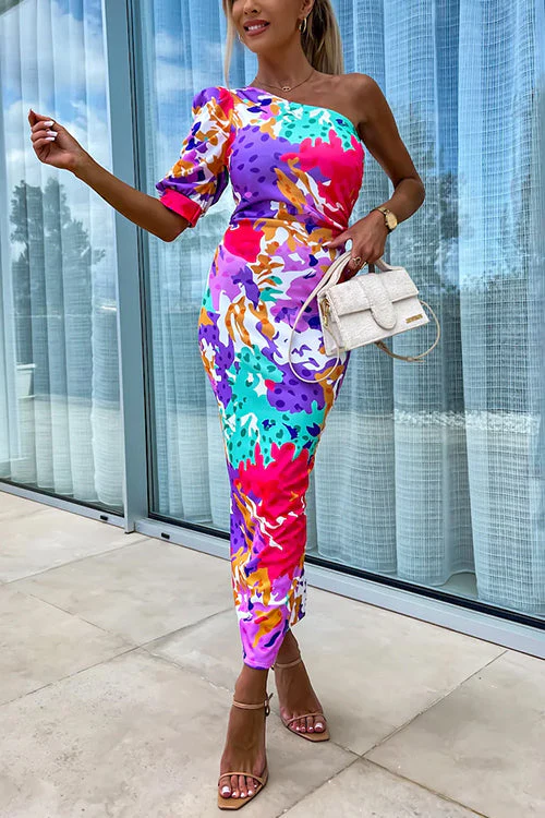 One Shoulder Maxi Dress with Back SlitClistos