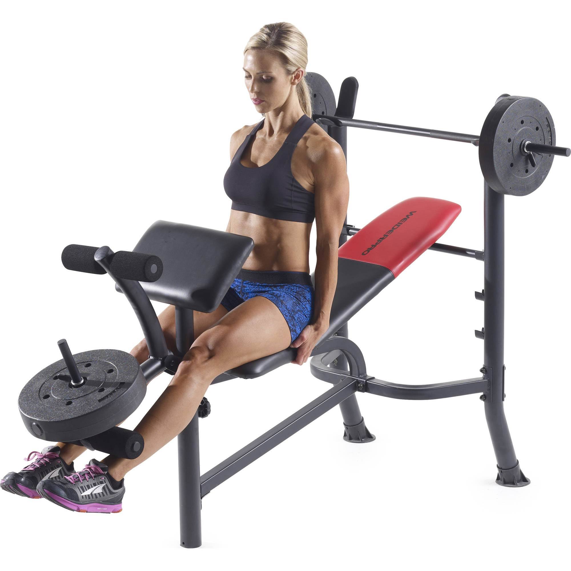 Weider Pro 265 Standard Bench with Vinyl Weight Set, Gray