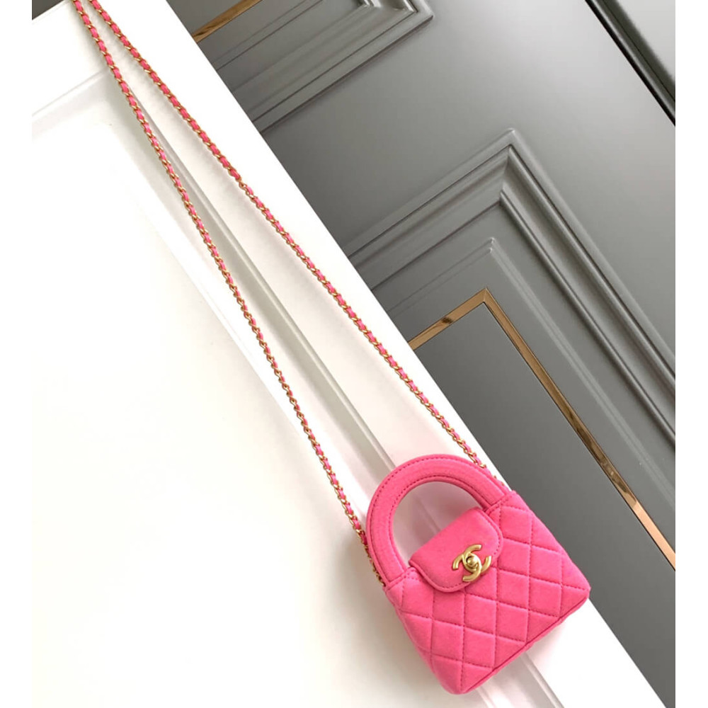 Chanel Jersey Quilted Nano Kelly Shopper Pink Bag 13cm