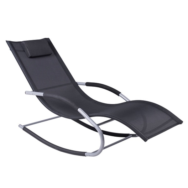 Outdoor Chaise Lounge with Detachable Pillow and Durable WeatherFighting Fabric for Patio,Deck,Pool,Black