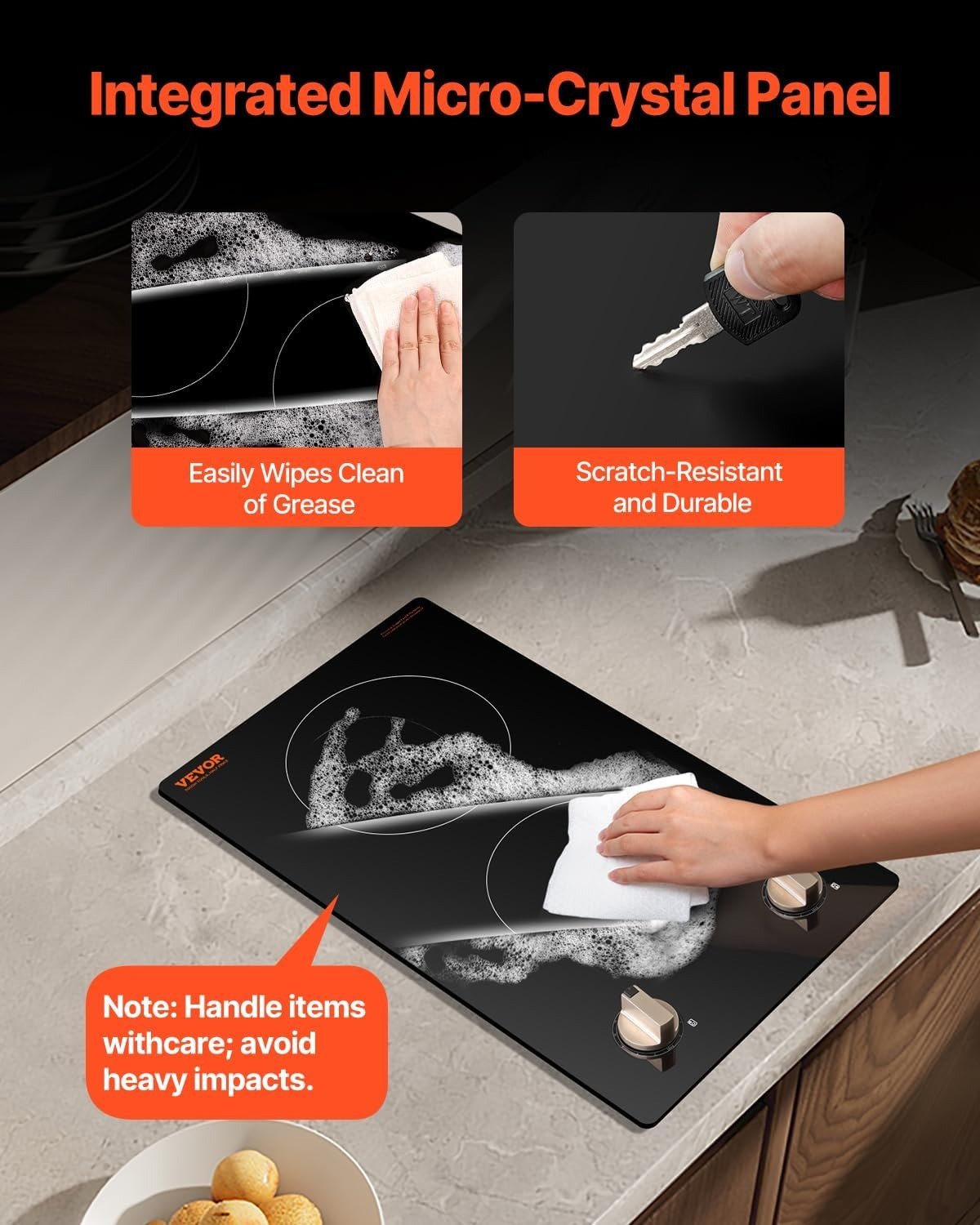 1800W Electric Countertop Burner, 2 Burner Knob Control Stove, Built-in Induction Cooktop with 12 Temperature Settings, Glass Surface, Auto Shut-Off