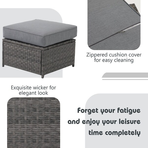 Patio 2 pieces Wicker Cushioned Ottoman