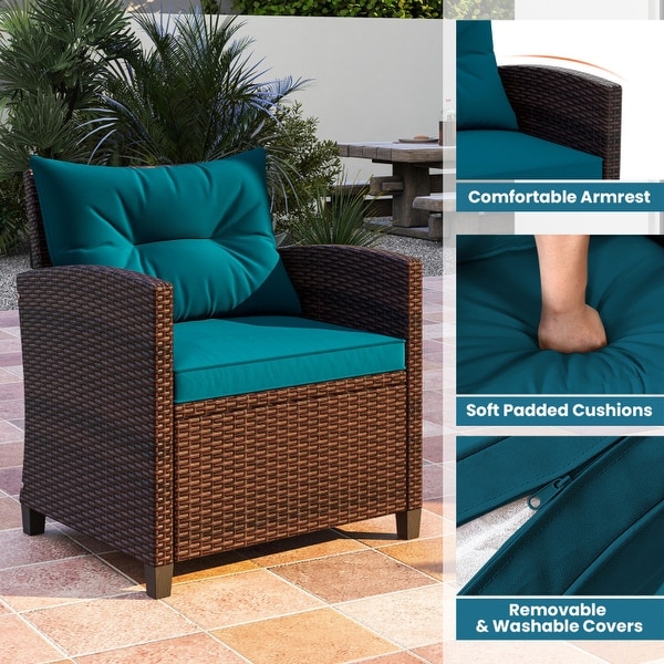 3 Pieces Rattan Patio Furniture Set with Washable Cushion