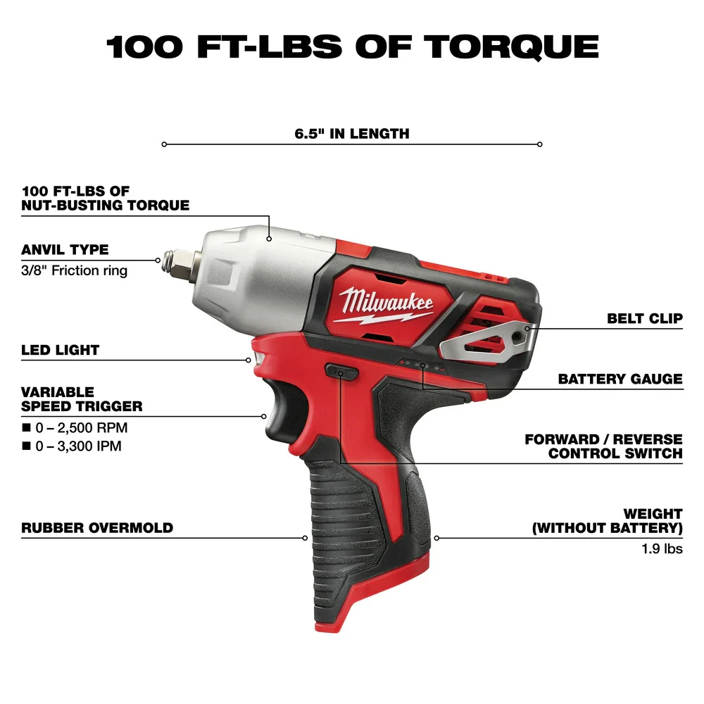 2026 Milwaukee 2463-20 M12 3/8” Impact Wrench, Bare Tool