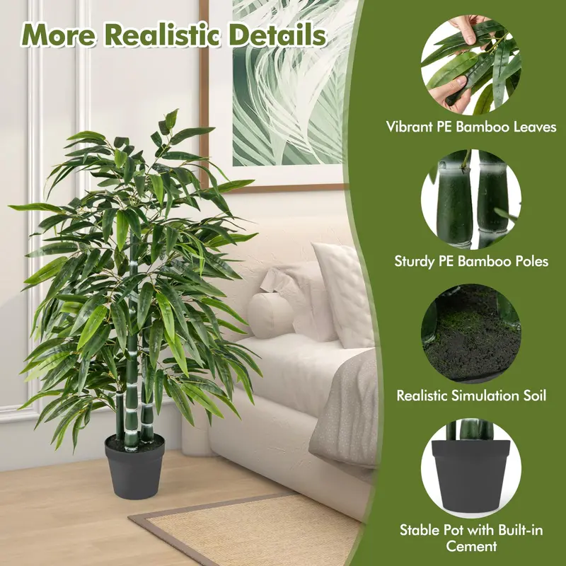 Twin 50-Inch Artificial Bamboo Trees — PE Trunk & Natural-Looking Faux Bamboo Plants